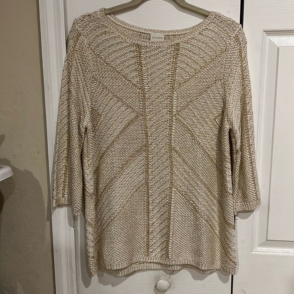 Chico’s Woman’s Size 2 Gold and Cream Sweater